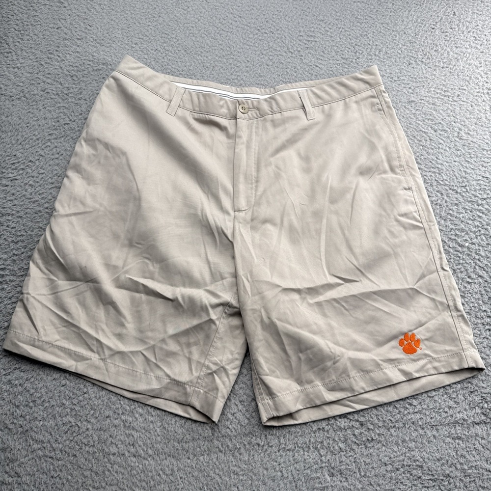 Clemson Tigers Shorts Mens 38 Khaki Orange Logo NCAA Casual Chino Preppy